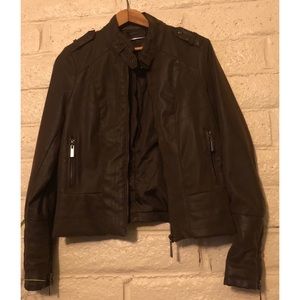 Brown faux suede bomber/ biker jacket